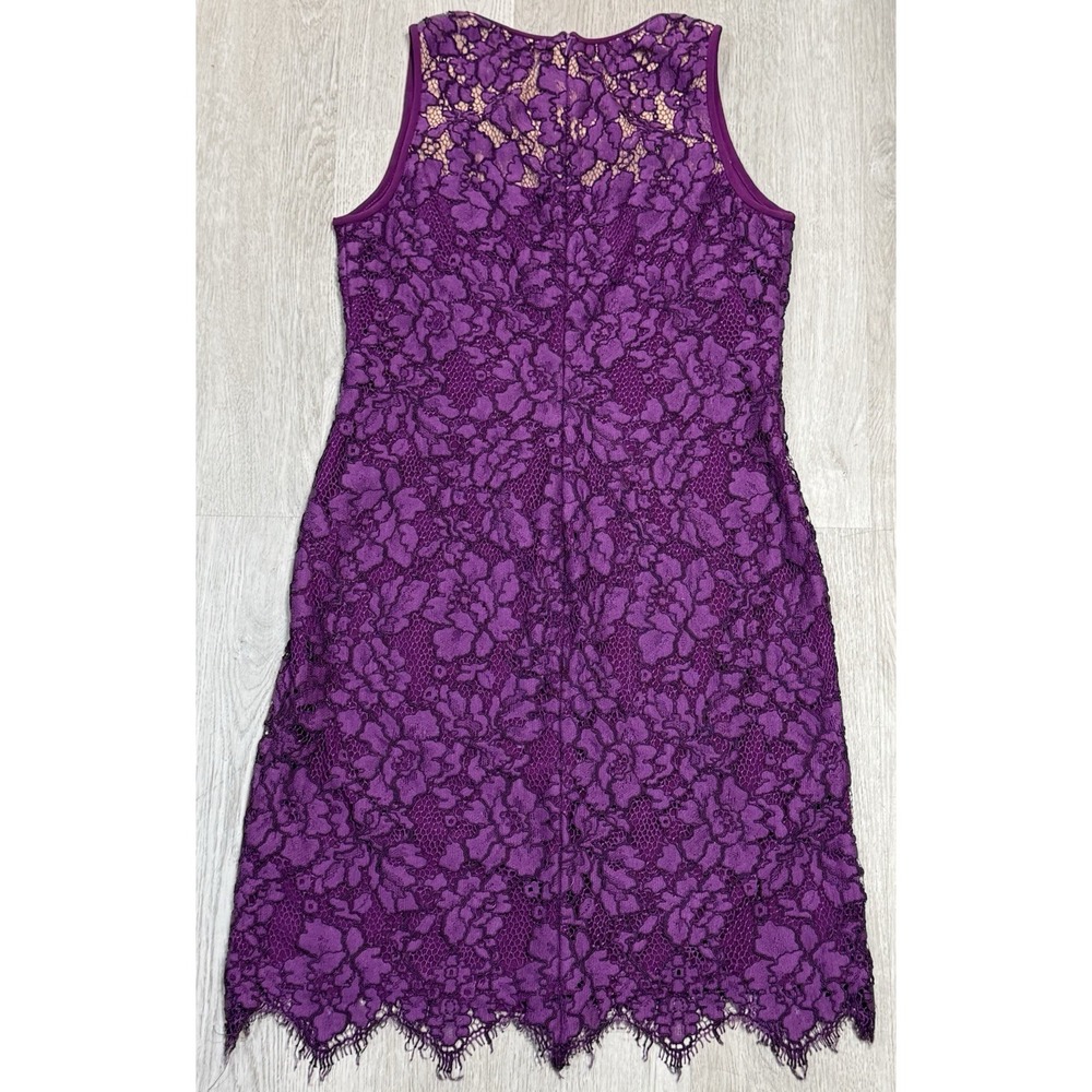 Lauren Ralph Lauren Sheath Dress Womens 4 Petite Purple Lace Scalloped Hem UEC - Picture 9 of 12